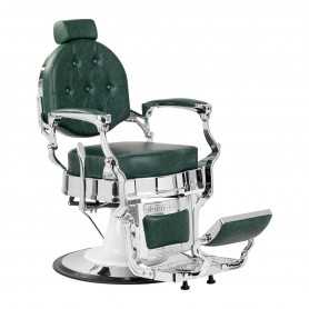Gabbiano fotel barberski President Zielony z chromowaną ramą