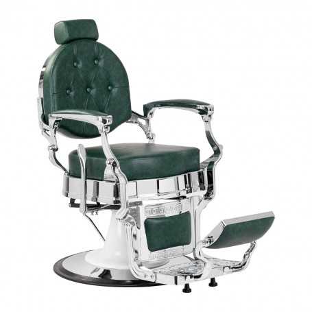 Gabbiano fotel barberski President Zielony z chromowaną ramą